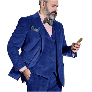 Aidase Warm Corduroy Men's Suits Full Set High-end Slim Fit Formal Party Blue Blazer Vest Pants Winter Classic Male Suits Costumes aidase-shop